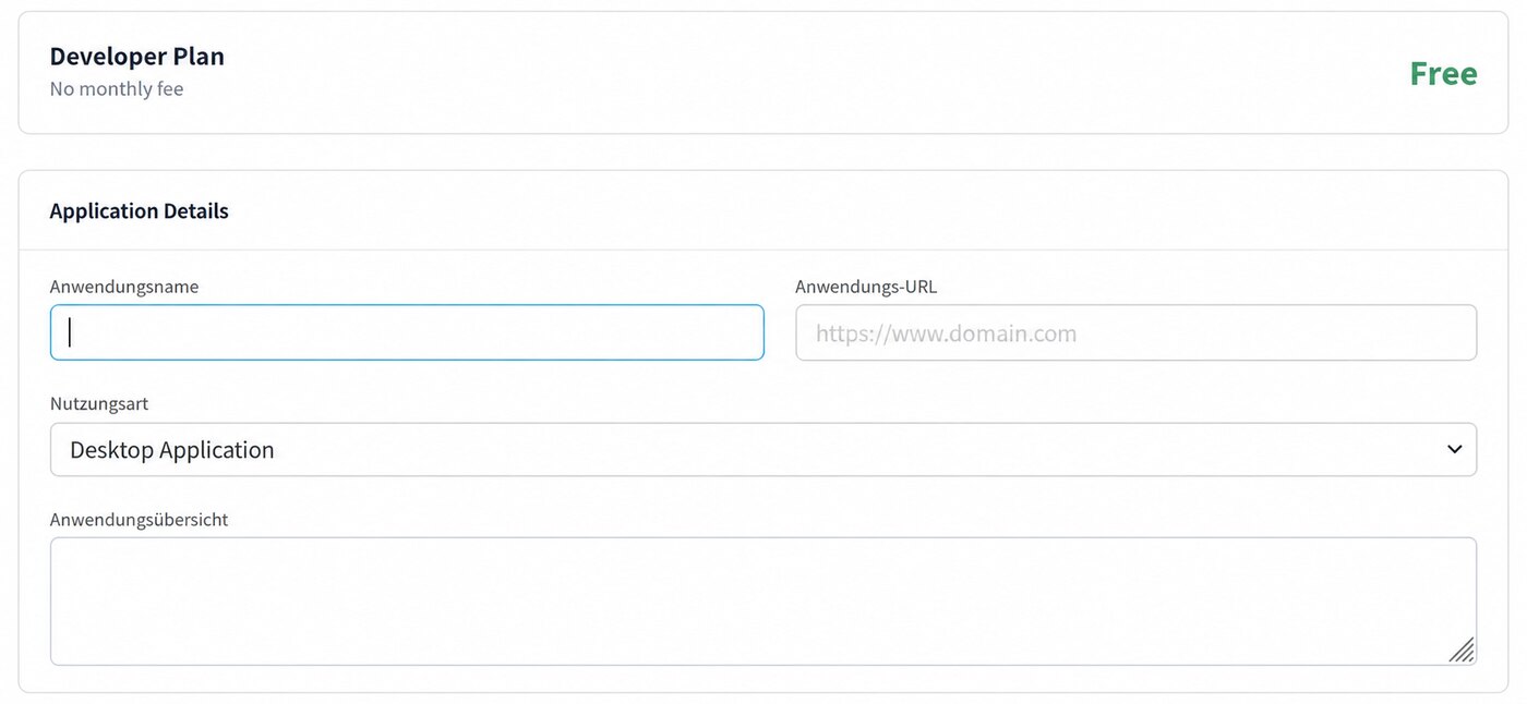 Neues TMDB-Formular für den kostenlosen Developer Plan