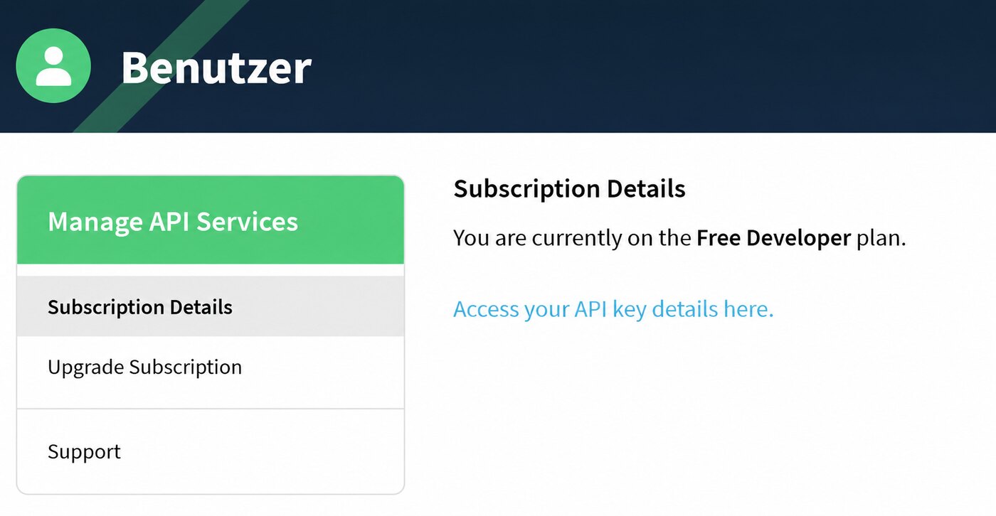 Bestätigung des kostenlosen TMDB Developer Plans mit Link zu den API-Schlüsseln